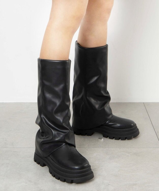 WEGO シャーリングカバーロングブーツ ブラック