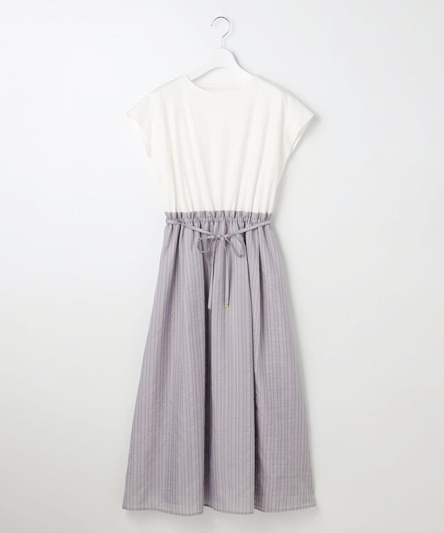 ANY SIS ファブリックドッキング ワンピース オフ×グレーストライプ