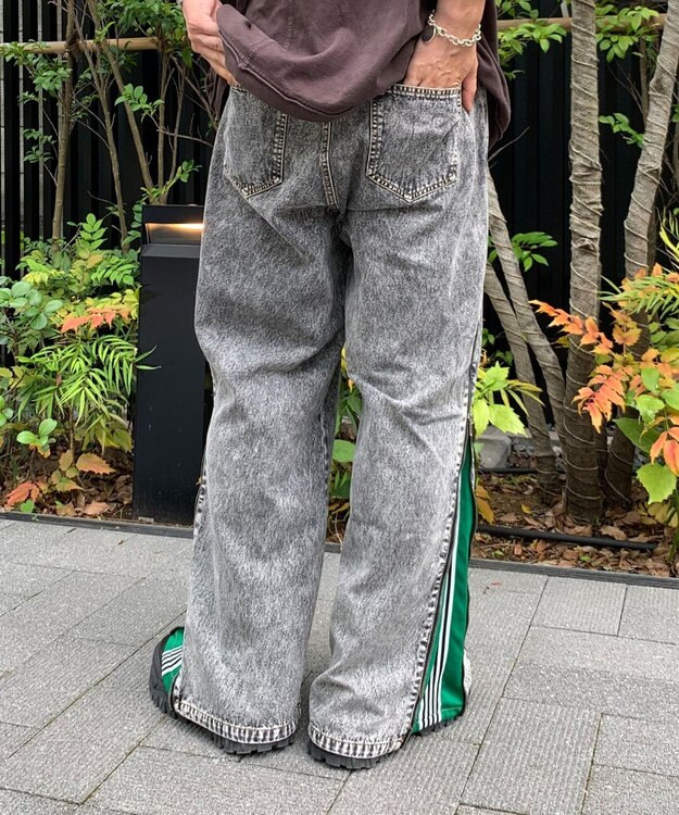 WEGO 【ユニセックス着用ITEM】ジャージドッキングZIPデニムパンツ グリーン