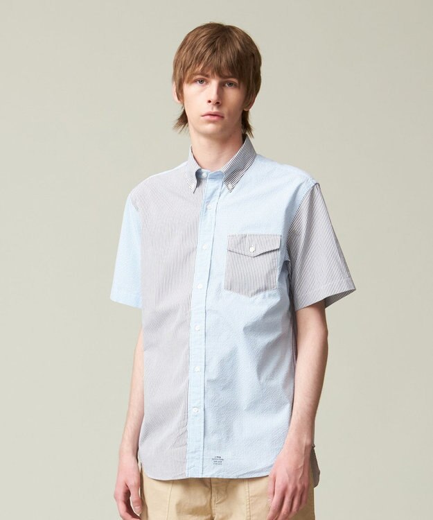 J.PRESS MEN 【クールマックス】クレイジーパターン サッカーシャツ/B.D. ネイビー系9