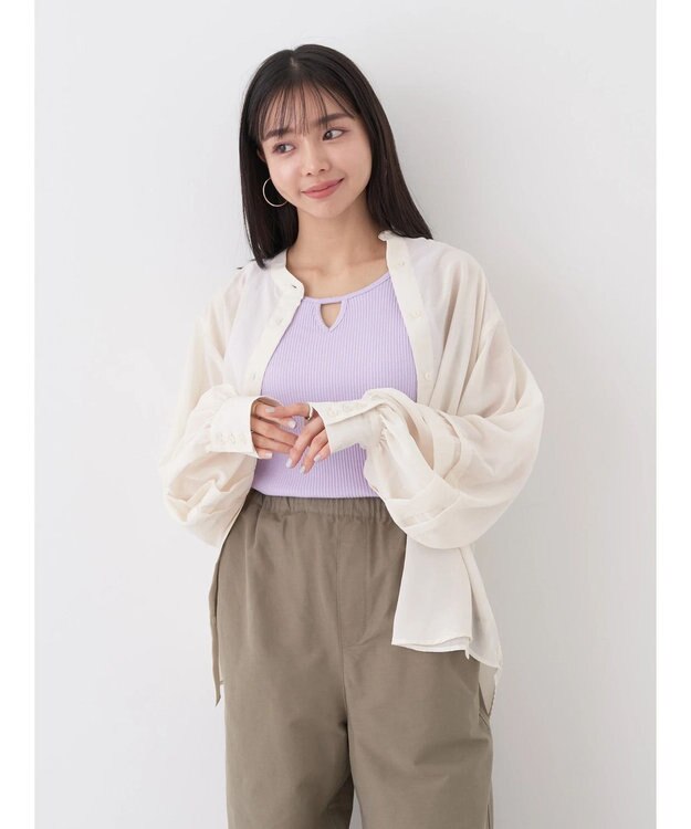 earth music&ecology ボリュームタック袖ブラウス Off White