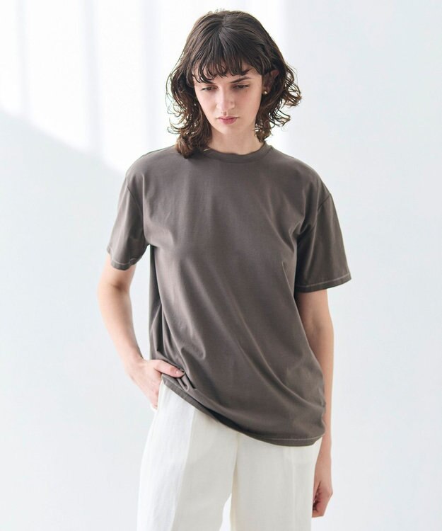 BEIGE， 【洗える】VERONICA / カラーステッチ半袖クルーネックＴシャツ Slate