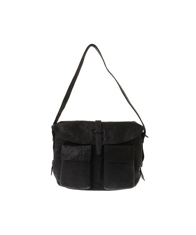 genten ゴートシュリンク かぶせ付ショルダーバッグ クロ