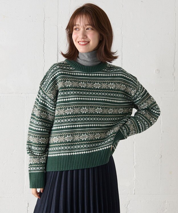 ANY 【洗濯機可能】ソフトアクリルスノージャガードニット グリーン