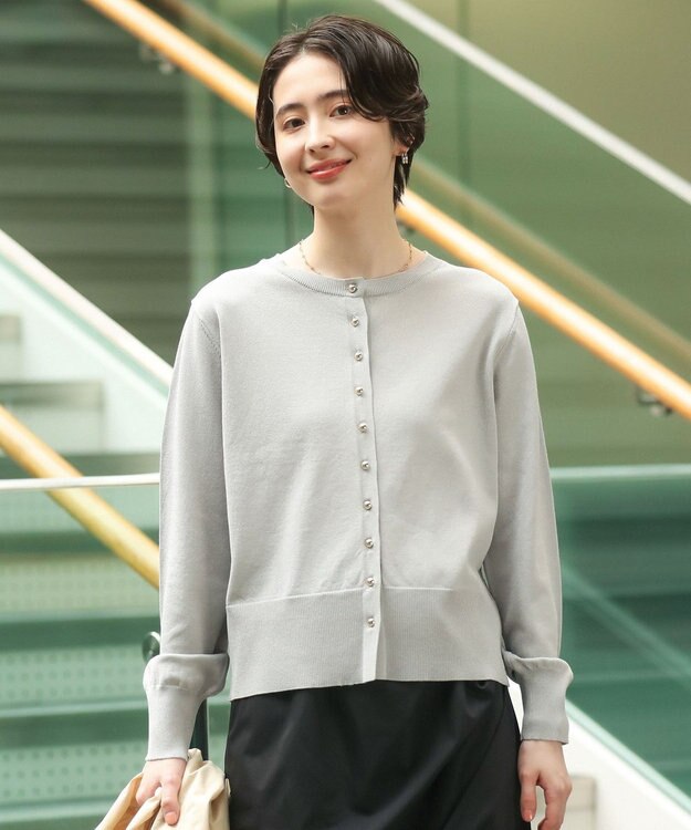 Green Parks 金釦コンパクトニットカーディガン Light Gray
