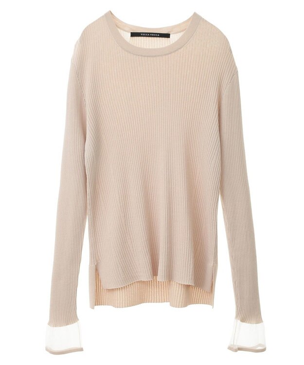 YECCA VECCA 袖口シアーリブニット Light Beige