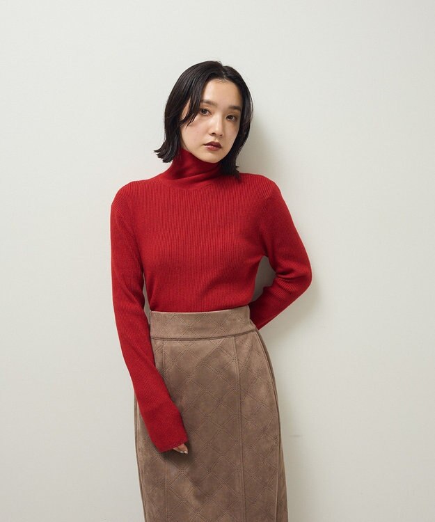 Green Parks チクチクしないリブタートルニットプルオーバー Red