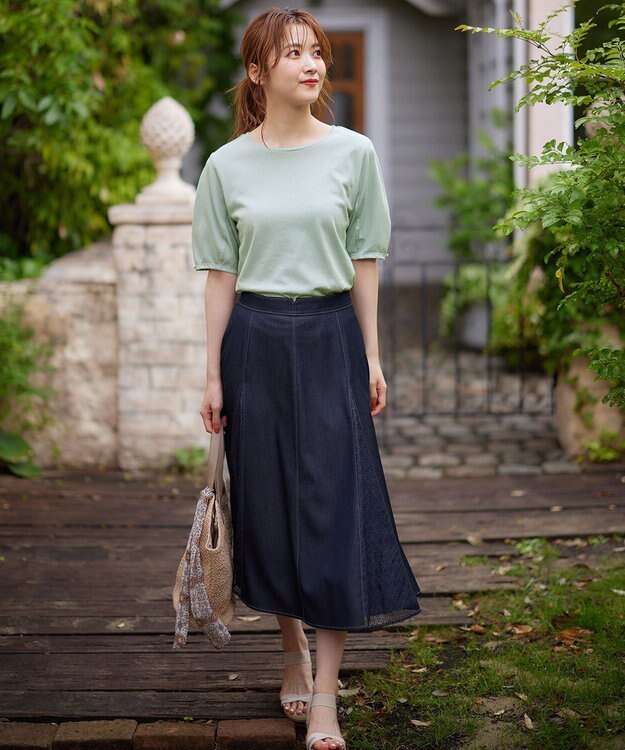 ANY SIS 【洗える】デニムライクシャンブレー スカート シャンブレーブルー