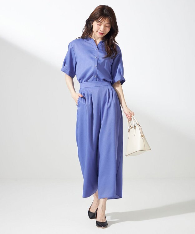 ANY SIS 【接触冷感・UVカット・速乾】スムージーポリエステル 2WAY ブラウス ブルー