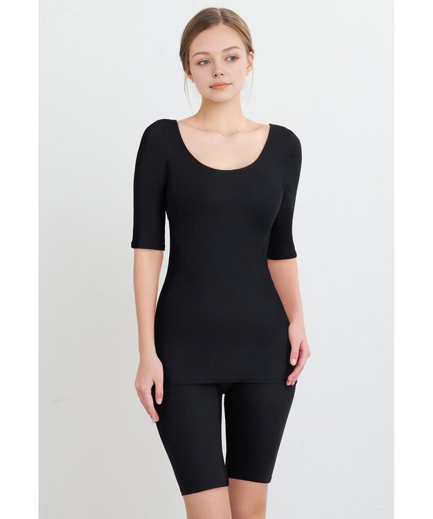 WACOAL あったかインナー 【ふんわりあったか】 5分袖 半袖 天綿オーガニックを使用 あたたかい ムレにくい しなやかでやわらかい レディース CLC510 /ワコール ブラック