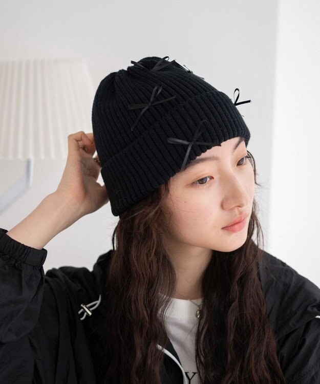 WEGO ribbon　knit　cap ブラック