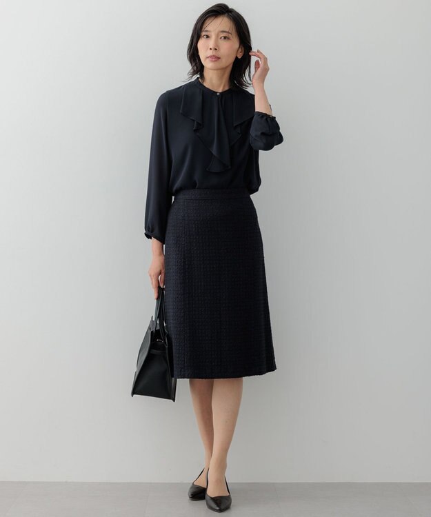 23区 【セットアップ対応】シャインツイードストレッチ スカート ネイビー系