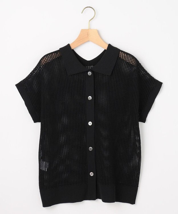 組曲 L 【先行予約・WEB限定・前後着用可】メッシュニット 襟付き半袖カーディガン ブラック系