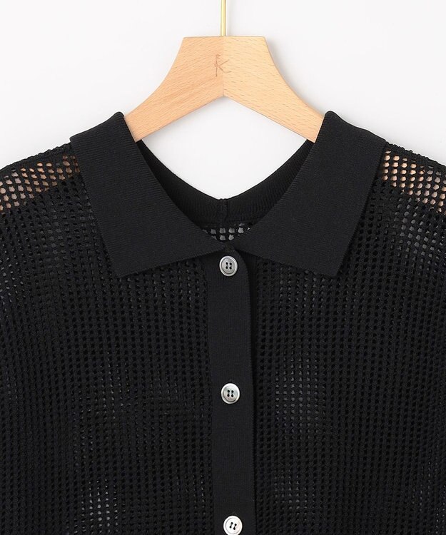 組曲 L 【先行予約・WEB限定・前後着用可】メッシュニット 襟付き半袖カーディガン ブラック系