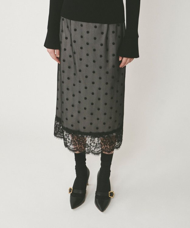 GRACE CONTINENTAL ドットチュールタイトスカート ブラック