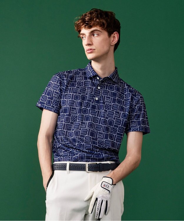 23区GOLF 盛夏対応のマルチ機能【接触冷感・UVケア・吸水速乾】【MEN】総ロゴ カノコシャツ ネイビー系5