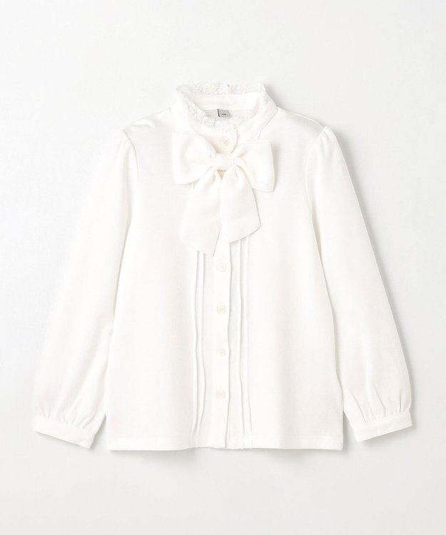 ANY KIDS リボン付きスタンドカラーブラウス ホワイト