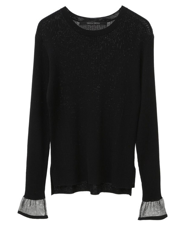 YECCA VECCA 袖口シアーリブニット Black