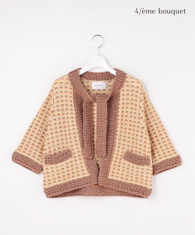 自由区 【カトリエムブーケ】Lame tweed ボウタイディテールジャケット オレンジ系