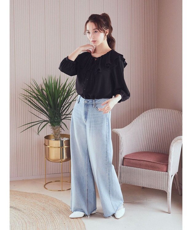 earth music&ecology メローラッフルブラウス Black