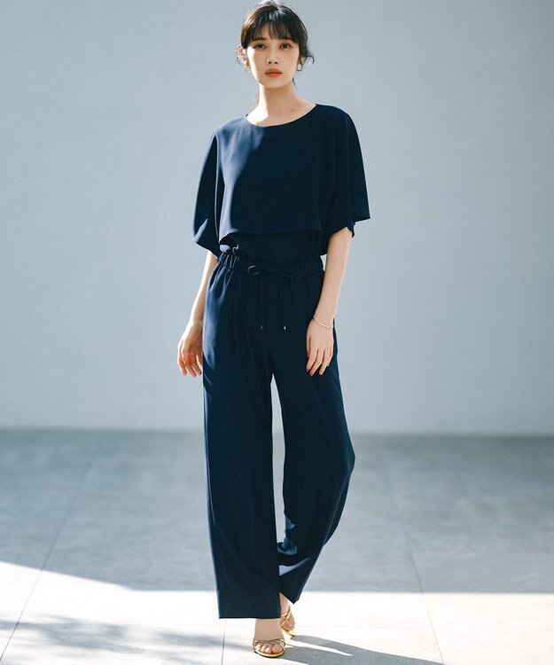 23区 【洗える】ストレッチジョーゼット レイヤー カットソー ネイビー系