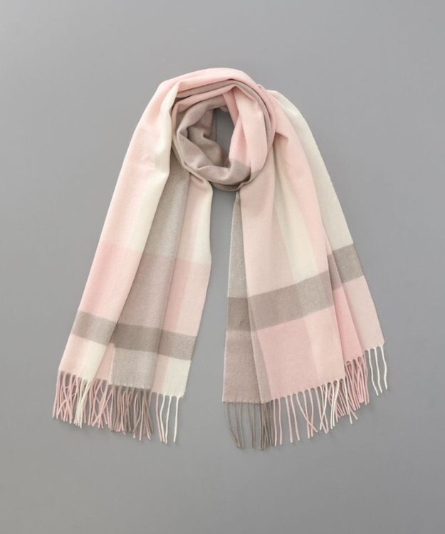 AURORA 【 LANVIN en Bleu （ランバン オン ブルー）】カシミヤチェックセミストール ペールピンク