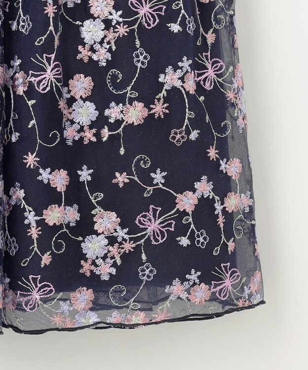 ANY KIDS 刺繍 チュール ワンピース ネイビー