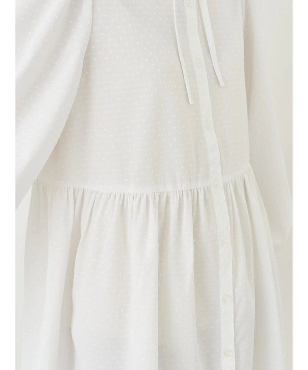 earth music&ecology リボン付き切り替えギャザーシャツチュニック Off White