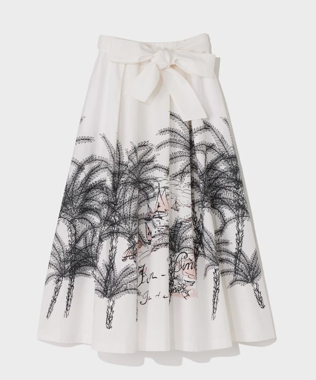 GRACE CONTINENTAL プラージュプリントタックスカート ホワイト