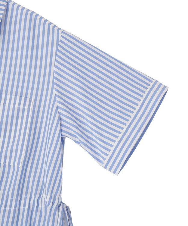 Green Parks ウエストリボンミディ丈ワンピース Stripe Blue