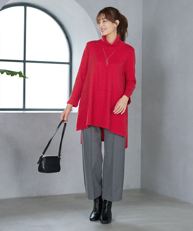 Tiaclasse まろやかタートルニットチュニック レッド