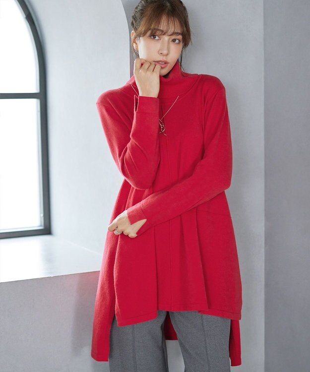 Tiaclasse まろやかタートルニットチュニック レッド