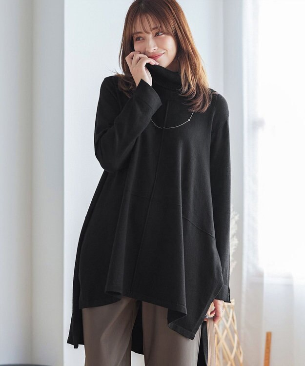 Tiaclasse まろやかタートルニットチュニック ブラック