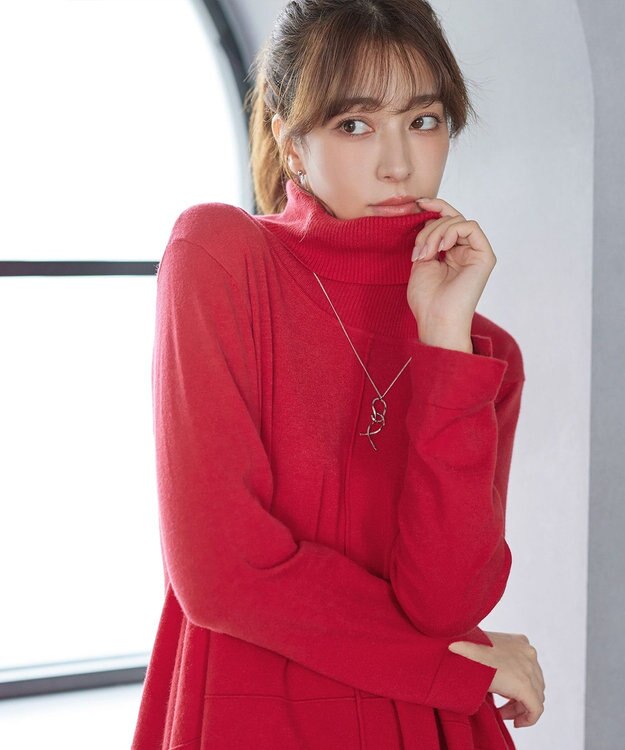 Tiaclasse まろやかタートルニットチュニック レッド