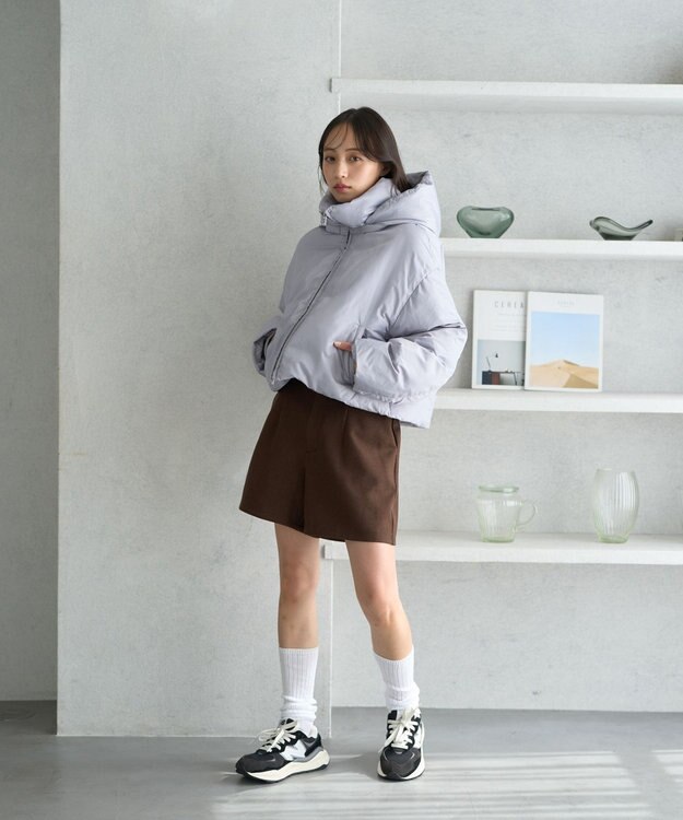 earth music&ecology 2wayパファー ショートブルゾン ブルーグレー