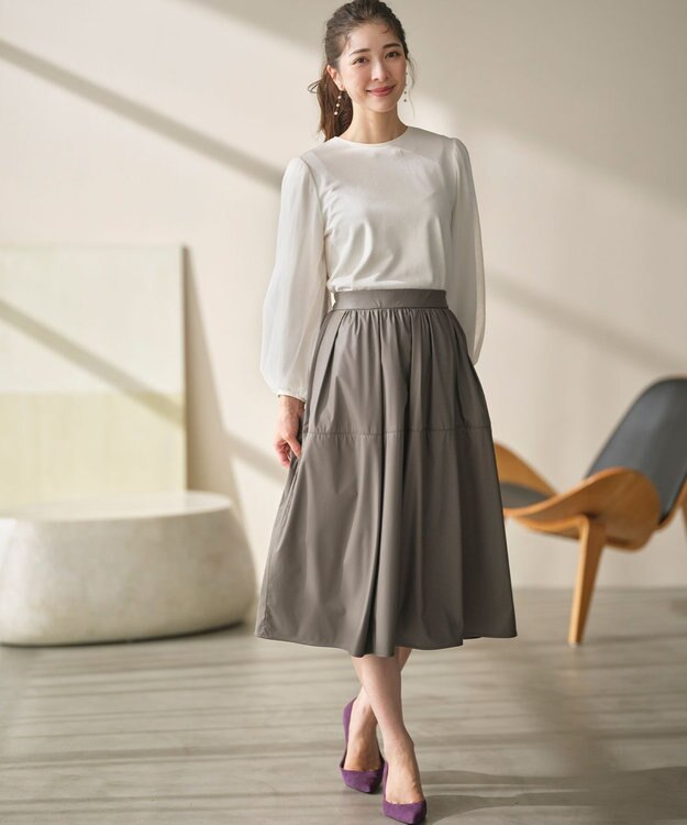 組曲 L ミニ裏毛チュールスリーブ カットソー アイボリー系