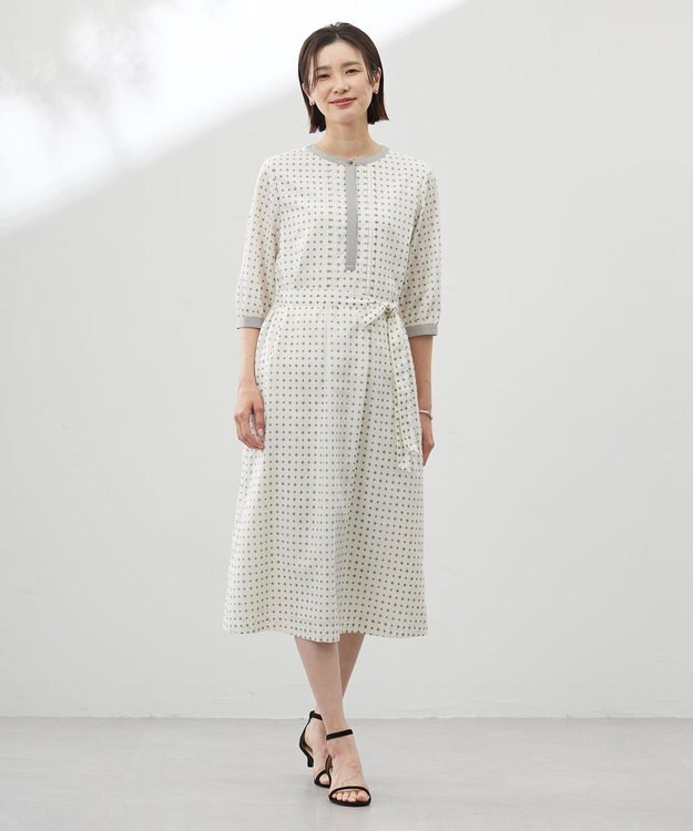 J.PRESS LADIES S 【洗える】ジオメトリックプリント ワンピース オフ系