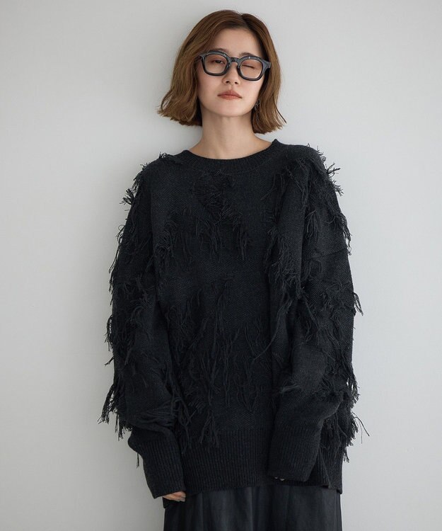 YECCA VECCA スター柄フリンジルーズニット Charcoal Gray