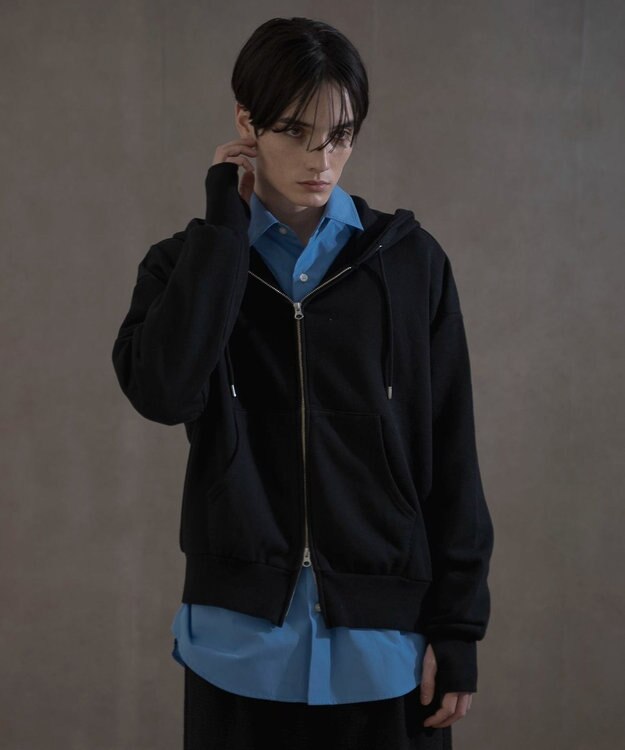 WEGO ショートダブルZIPパーカー ブラック