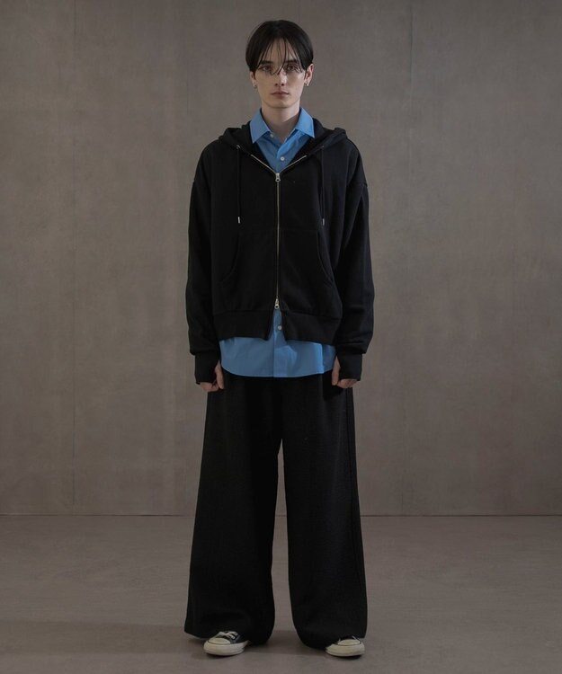 WEGO ショートダブルZIPパーカー ブラック