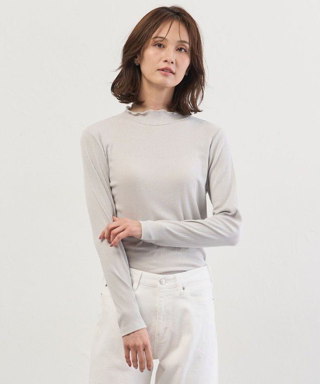 J.PRESS LADIES シルク混ベアテレコ ハイネック シアー カットソー ライトグレー系