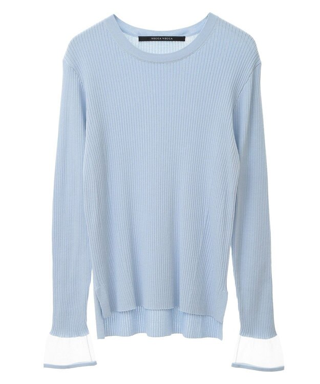 YECCA VECCA 袖口シアーリブニット Sax