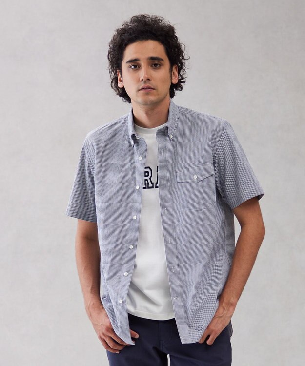 J.PRESS MEN 【クールマックス】サッカーストライプ／マイクロギンガムチェック シャツ/B.D ネイビー系3