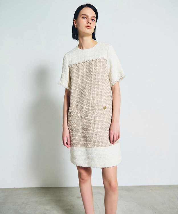 GRACE CONTINENTAL ツイードコンビミニワンピース ベージュ