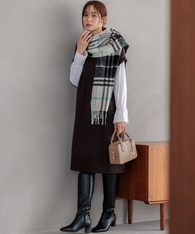 組曲 S 【WEB限定】チュニック丈ニットワンピース ダークブラウン系