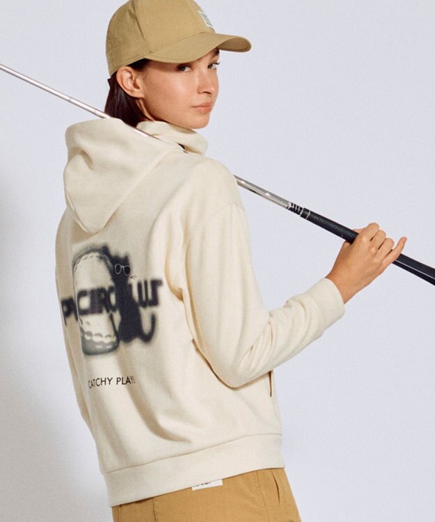 PW CIRCULUS 2025 NEW！【手洗い洗濯可】【WOMEN】キャットグラフィック スエードライク デタッチャブルフーディ ゴルフウェア レディース ホワイト系