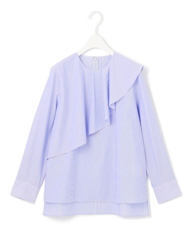 ICB L 【洗える】クリーンブロード ラッフルデザインブラウス ブルーストライプ系