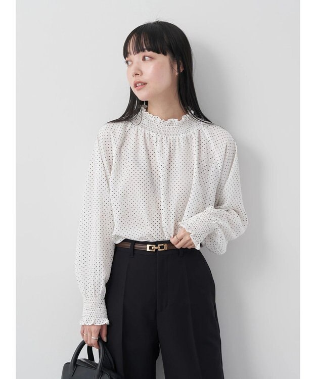 earth music&ecology シャーリングネックブラウス Dot