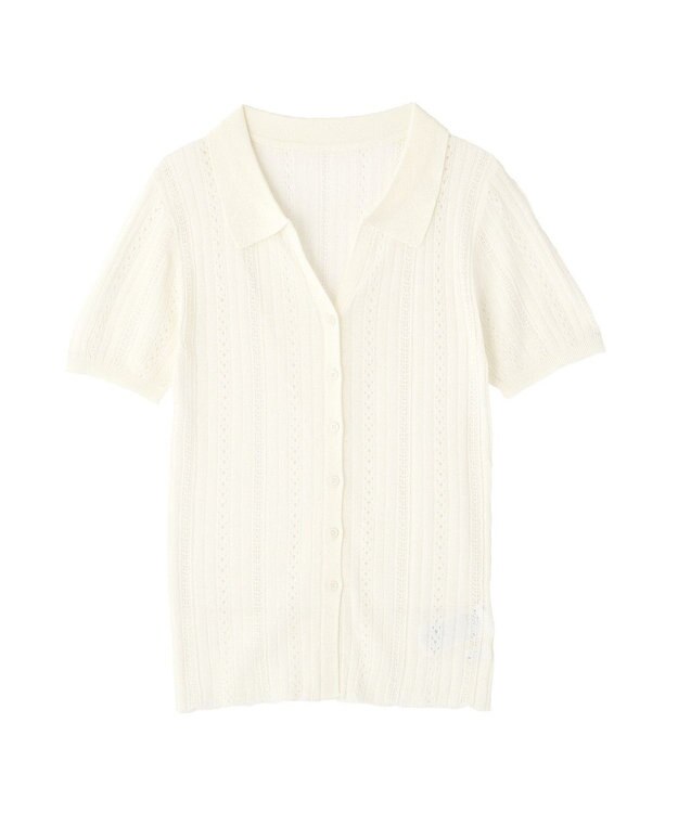 CRAFT STANDARD BOUTIQUE レースニット衿付き半袖カーディガン Off White