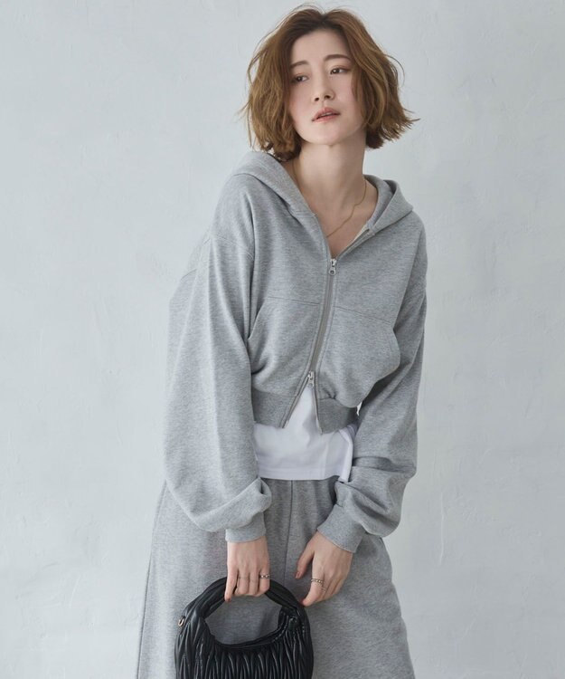 WEGO ショートZIPパーカー 杢グレー